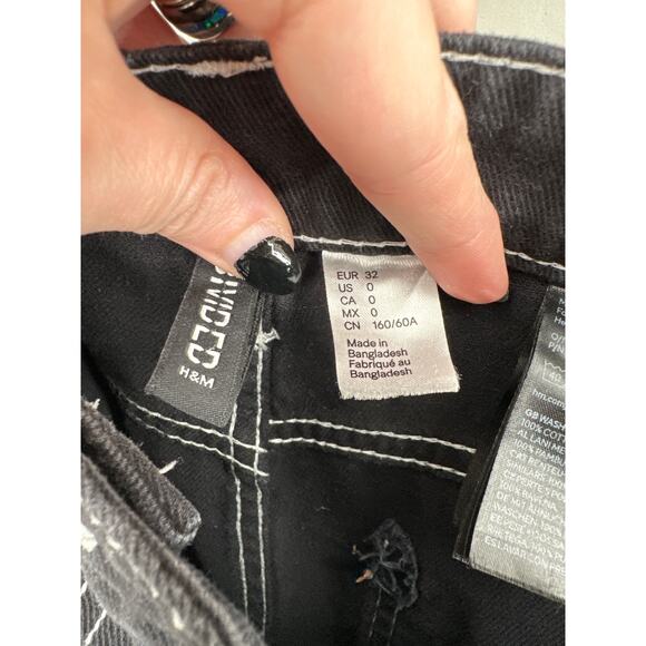 HM Pants Women 0 Black Cargo Baggy High Rise Wide Leg Contrast Stitch Y2K Grunge - Picture 2 of 8